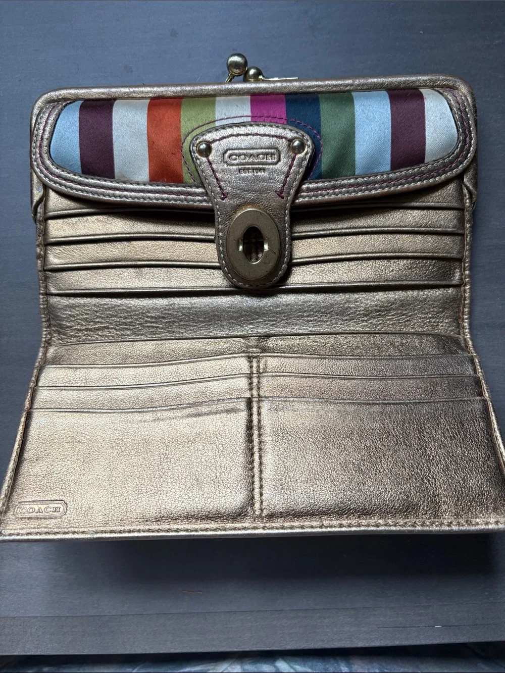 Vintage Coach Legacy Stripe Satin Kisslock Wallet